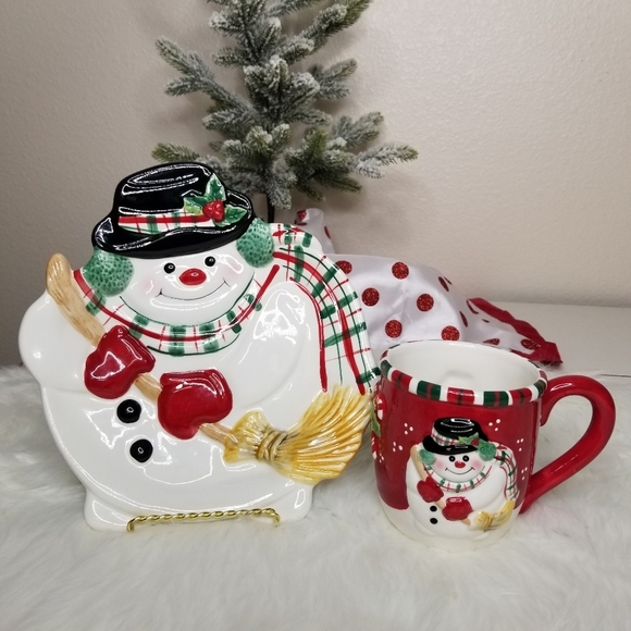 Fitz and Floyd Gift Gallery Christmas Snowman Holiday Mug‎ And Cookie Pl… - Picture 1 of 8